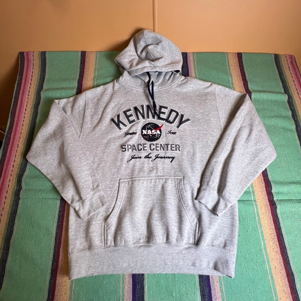 Prairie Mountain NASA Hoodie Mens Large Gray Kennedy Space Center Embroidered